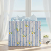 French Country Lemon – Blue Stripe Bow Pattern Große Geschenktüte