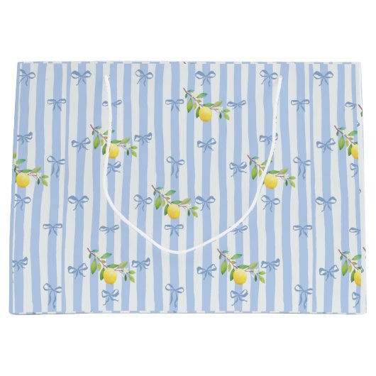 French Country Lemon – Blue Stripe Bow Pattern Große Geschenktüte (Vorderseite)