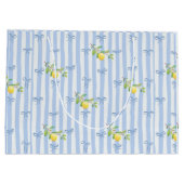 French Country Lemon – Blue Stripe Bow Pattern Große Geschenktüte (Rückseite)