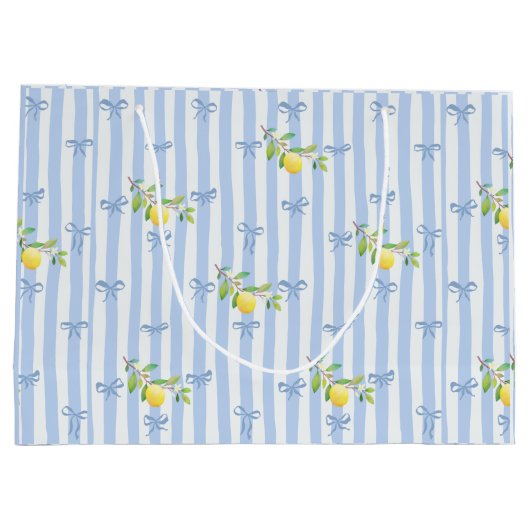 French Country Lemon – Blue Stripe Bow Pattern Große Geschenktüte (Rückseite)