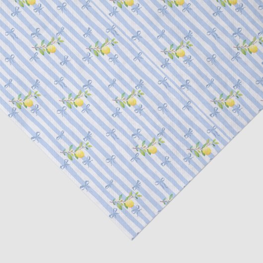 French Country Lemon – Blue Stripe Bow Pattern Seidenpapier (Ausschnitt)
