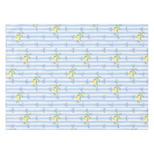 French Country Lemon – Blue Stripe Bow Pattern Tischdecke (Vorderseite (Horizontal))
