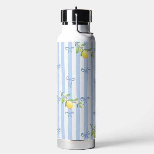 French Country Lemon  – Blue Stripe Bow Pattern Trinkflasche (Links)