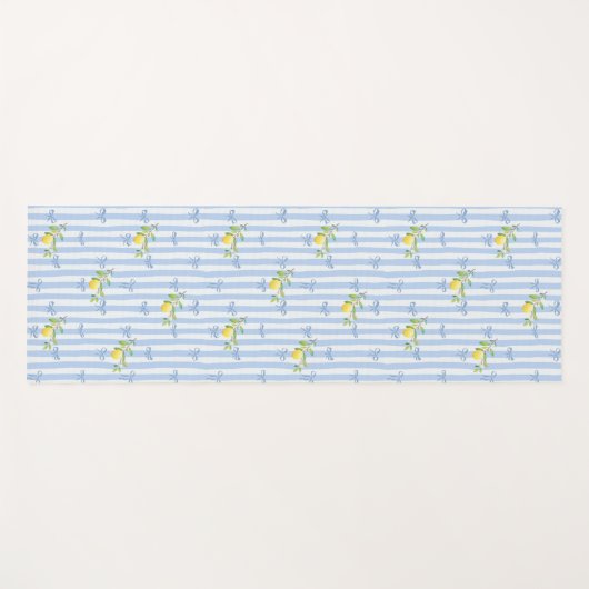 French Country Lemon – Blue Stripe Bow Pattern Yogamatte (Vorderseite (Horizontal))