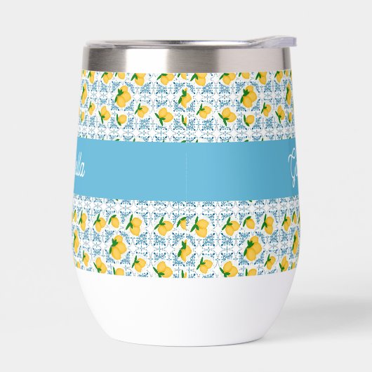 French Country Lemon Blue Tile Monogram (Links)