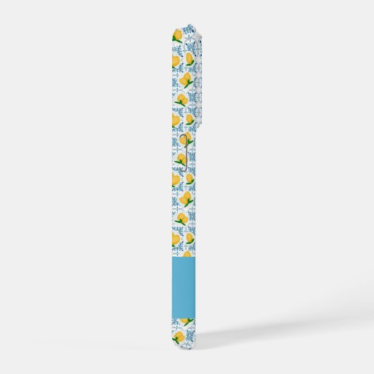 French Country Lemon Blue Tile Monogram iPhone Hülle (Rechte Seite)