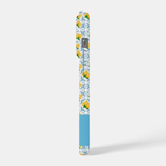 French Country Lemon Blue Tile Monogram iPhone Hülle (Linke Seite)