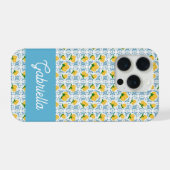 French Country Lemon Blue Tile Monogram iPhone Hülle (Rückseite (Horizontal))