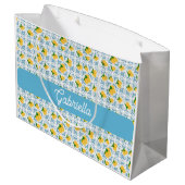 French Country Lemon Blue Tile Monogram Name Große Geschenktüte (Rückseite Schrägansicht)