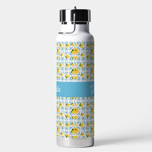 French Country Lemon Blue Tile Monogram Trinkflasche (rechts)