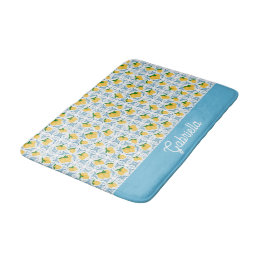 French Country Lemon Blue Tile Pattern Badematte