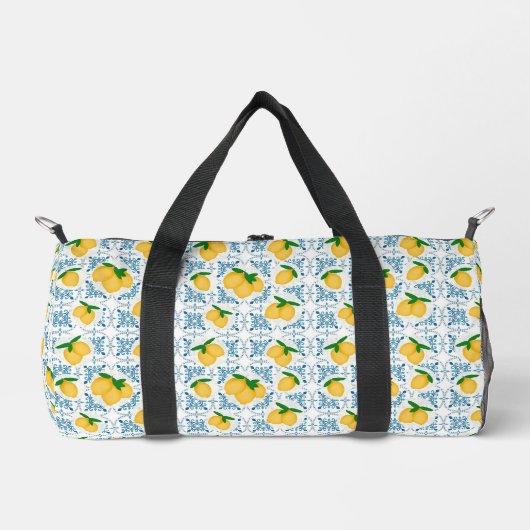 French Country Lemon Blue Tile Pattern  Duffle Bag (Vorderseite)