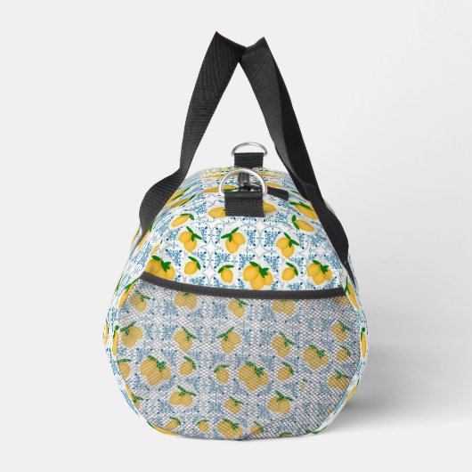French Country Lemon Blue Tile Pattern  Duffle Bag (Rechts)