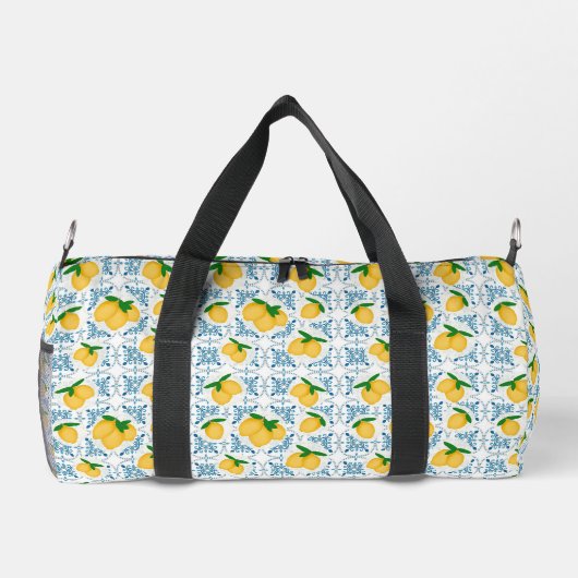 French Country Lemon Blue Tile Pattern  Duffle Bag (Rückseite)