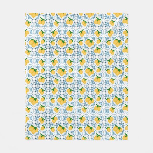 French Country Lemon Blue Tile Pattern Fleecedecke (Vorderseite)