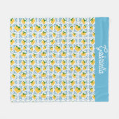 French Country Lemon Blue Tile Pattern Fleecedecke (Vorderseite (Horizontal))