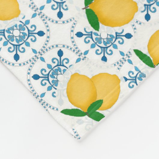 French Country Lemon Blue Tile Pattern Fleecedecke (Ecke)
