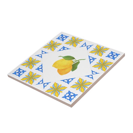 French Country Lemon Blue Tile Pattern Fliese (Seite)