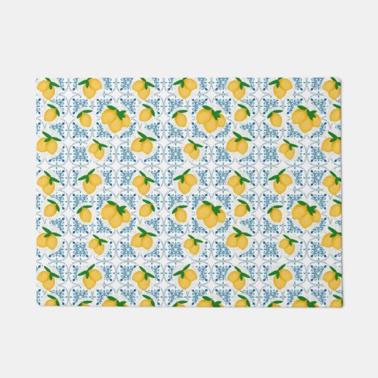 French Country Lemon Blue Tile Pattern Fußmatte (Vorderseite)