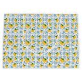 French Country Lemon Blue Tile Pattern Große Geschenktüte (Vorderseite)