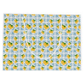French Country Lemon Blue Tile Pattern Große Geschenktüte (Rückseite)