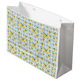 French Country Lemon Blue Tile Pattern Große Geschenktüte