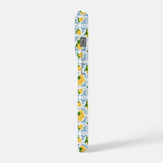 French Country Lemon Blue Tile Pattern iPhone Hülle (Linke Seite)