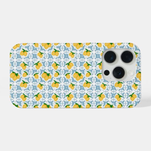 French Country Lemon Blue Tile Pattern iPhone Hülle (Rückseite (Horizontal))