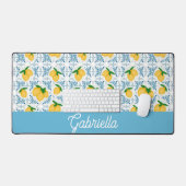 French Country Lemon Blue Tile Pattern Schreibtischunterlage (Tastatur & Maus)