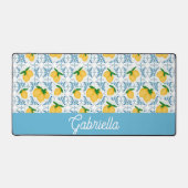 French Country Lemon Blue Tile Pattern Schreibtischunterlage (Vorderseite)
