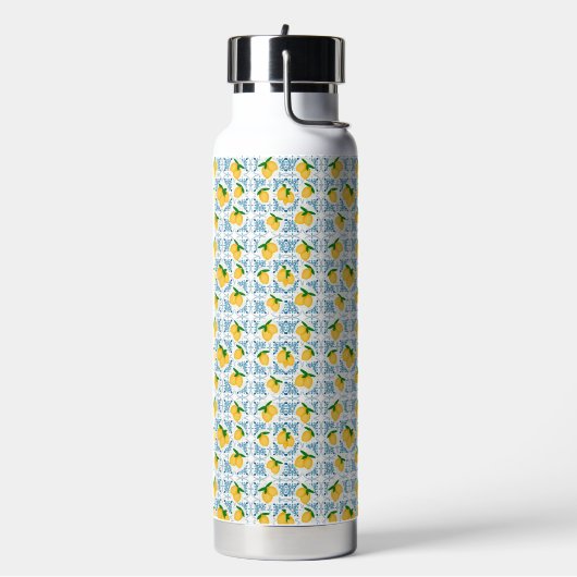 French Country Lemon Blue Tile Pattern Trinkflasche (Links)