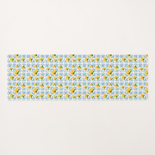 French Country Lemon Blue Tile Pattern Yogamatte (Rückseite (Horizontal))
