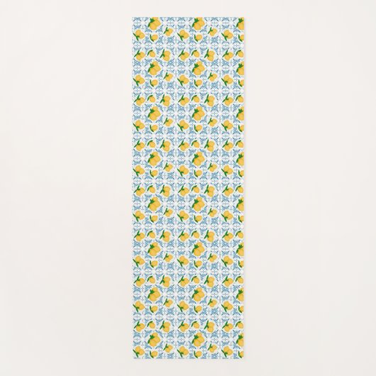 French Country Lemon Blue Tile Pattern Yogamatte (Vorderseite)