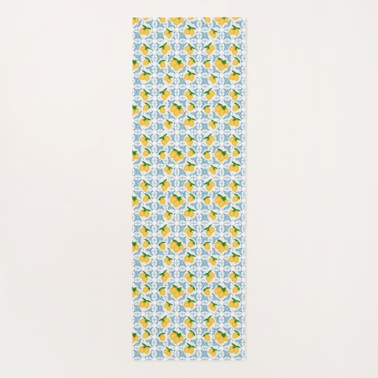 French Country Lemon Blue Tile Pattern Yogamatte (Rückseite)