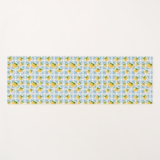 French Country Lemon Blue Tile Pattern Yogamatte (Vorderseite (Horizontal))