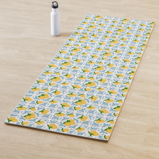 French Country Lemon Blue Tile Pattern Yogamatte (Beispiel)