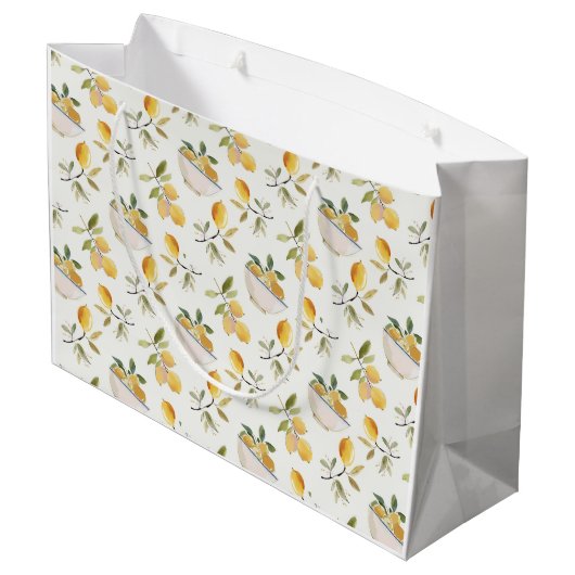 French Country Lemon Pattern Gift Bag Große Geschenktüte (Rückseite Schrägansicht)