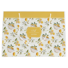 French Country Lemon Pattern Monogram Gift Bag Große Geschenktüte