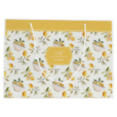 French Country Lemon Pattern Monogram Gift Bag Große Geschenktüte (Rückseite)