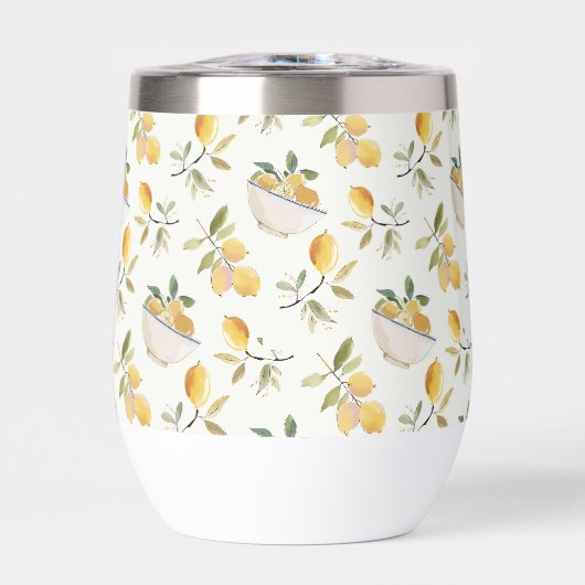 French Country Lemon Pattern Thermal Wine Tumbler (Vorderseite)