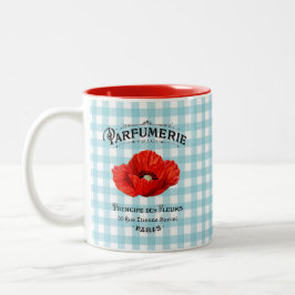 French Country Parfüm Red Poppy Aquamarin Checkere Zweifarbige Tasse