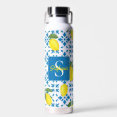 French Country Tile Lemon Pattern Monogram Name Trinkflasche (Vorne)