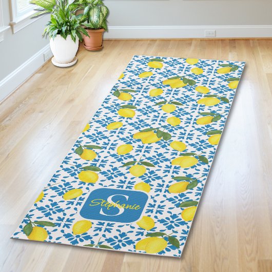 French Country Tile Lemons Pattern Name Monogram Yogamatte
