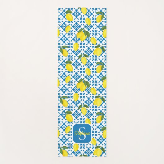 French Country Tile Lemons Pattern Name Monogram Yogamatte (Vorderseite)