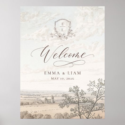 French Country Toile Wedding Welcome Poster (Vorne)