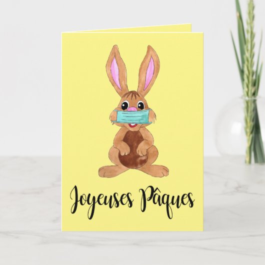 French Easter Face masked Bunny Feiertagskarte (Vorderseite)