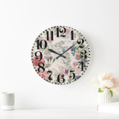 French Ephemera Rose Floral Big Number Wall Clock Große Wanduhr (Zuhause)