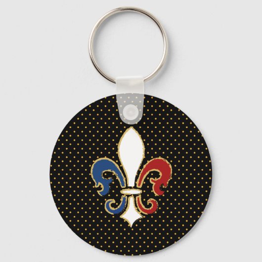 French Flag Fleur de Lis with Gold Schlüsselanhänger (Vorderseite)