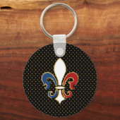 French Flag Fleur de Lis with Gold Schlüsselanhänger (Vorderseite)