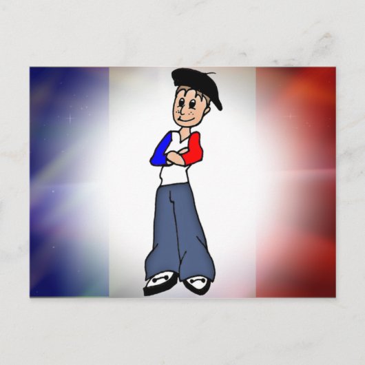 French flag & Pierre cartoon post card Postkarte (Vorderseite)